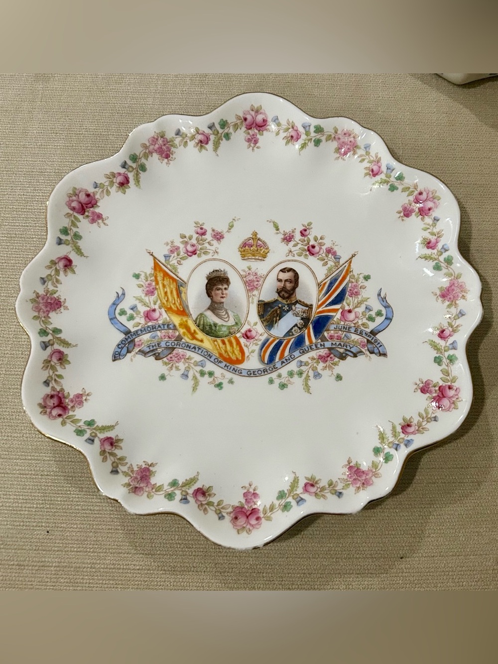 Antique 1911 Aynsley King George V Queen Mary Coronation Plate - Made in England